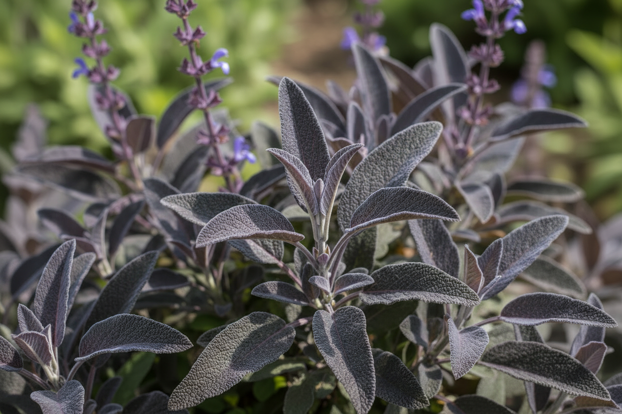 A purple leaved sage with purple flower spikes